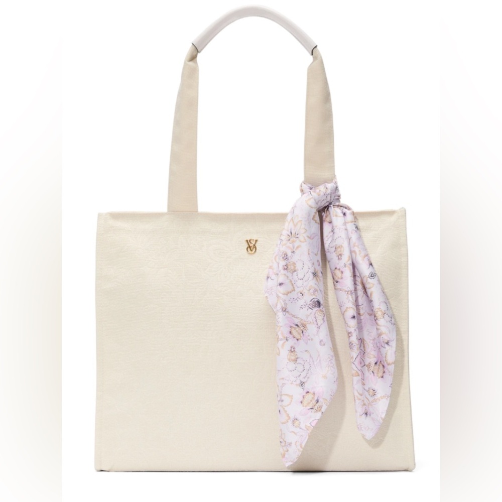 Victoria's Secret Floral-Embossed Tote Bag with Scarf, NWT.